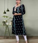 hand embroidered black cotton lucknowi chikan kurta