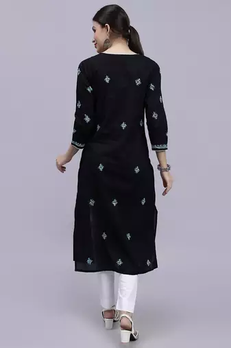 hand embroidered black cotton lucknowi chikan kurta