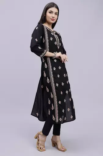 hand embroidered black cotton lucknowi chikan kurta
