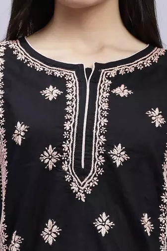 hand embroidered black cotton lucknowi chikan kurta
