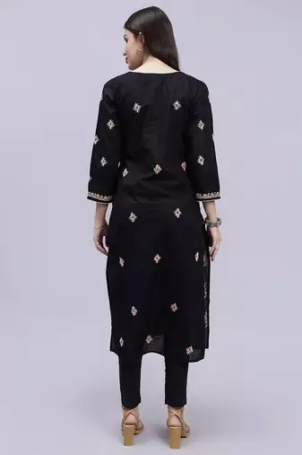hand embroidered black cotton lucknowi chikan kurta