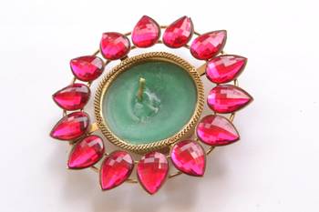 Pink Floral wax Diwali Diya/ tea light candle holder 1