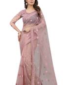 Lavender heavy resham badla zari embroidery net saree with blouse