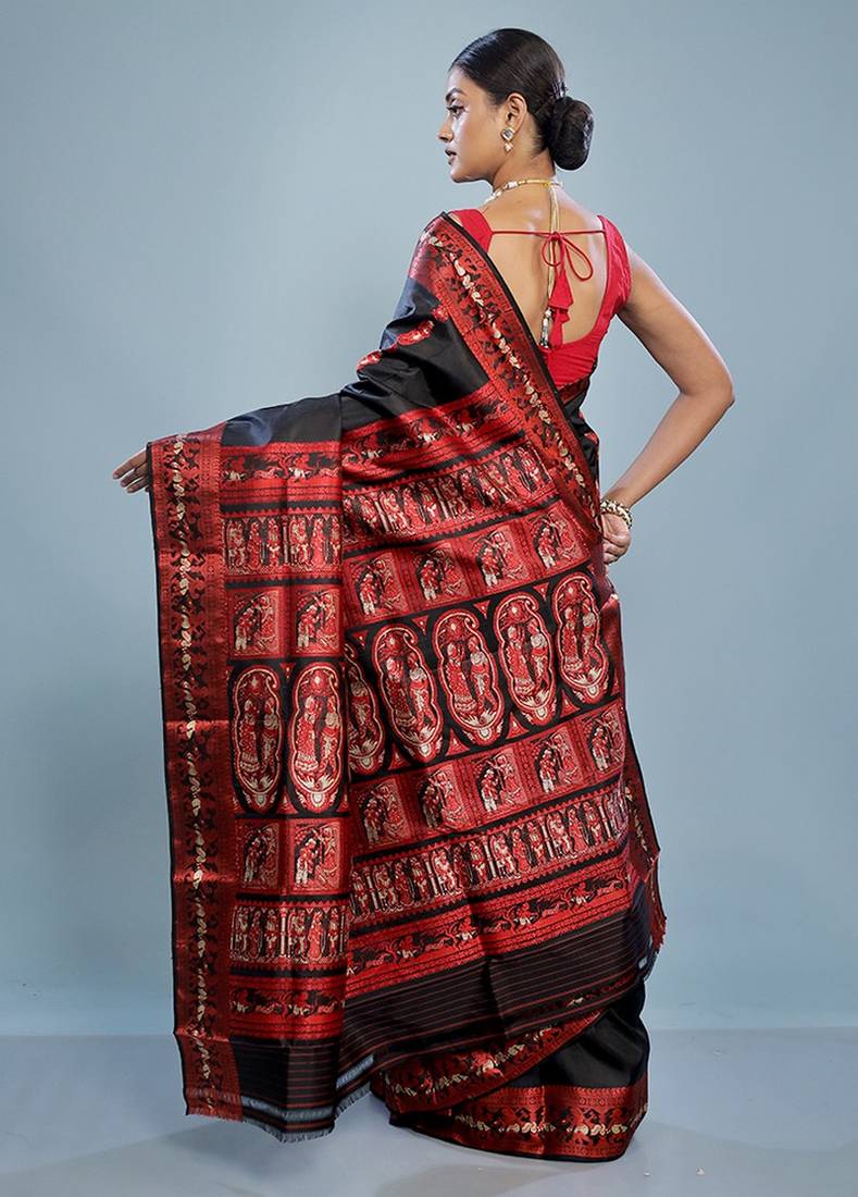 Black Baluchari Pure Silk Saree With Blouse Piece