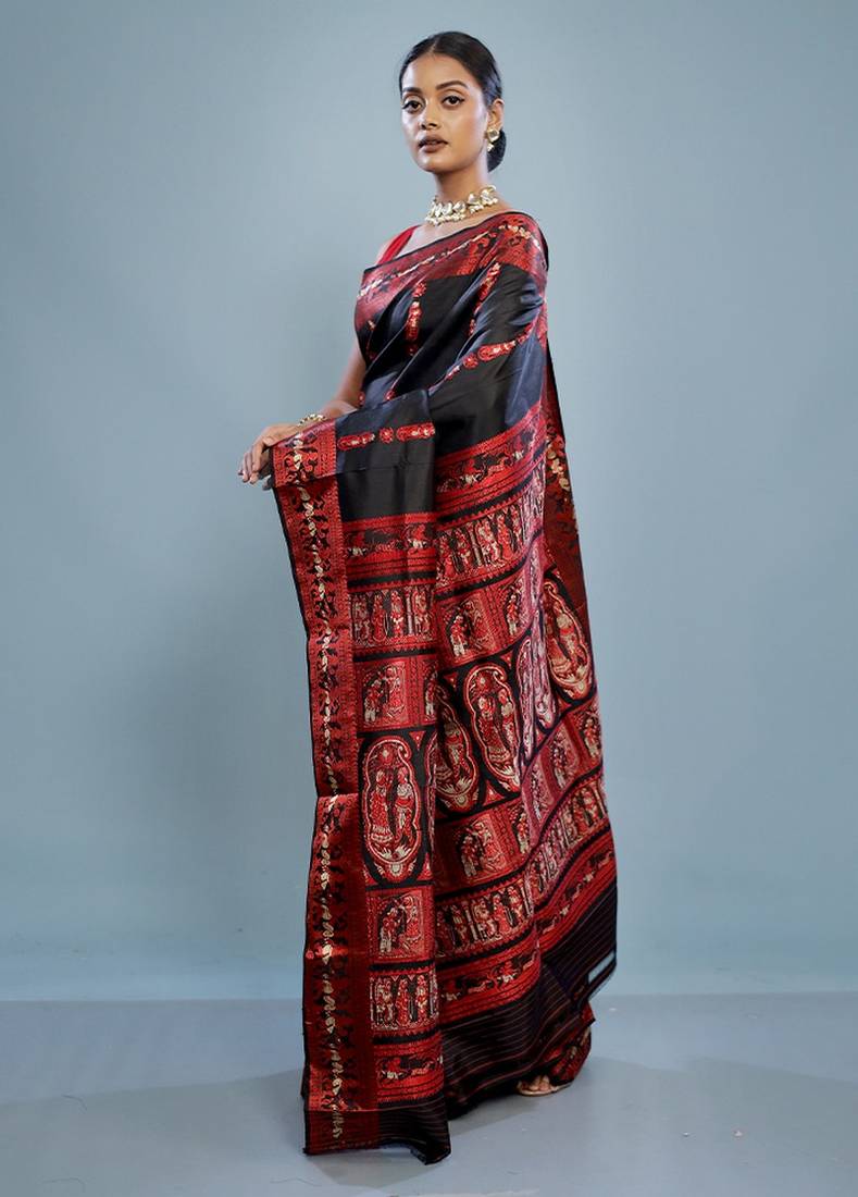 Black Baluchari Pure Silk Saree With Blouse Piece