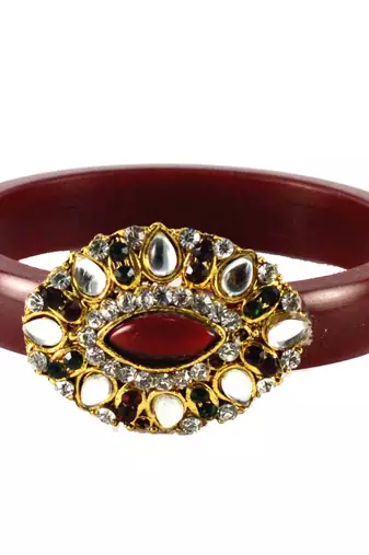 Extra Large Size Brass And Acrylic Bangle Color Maroon