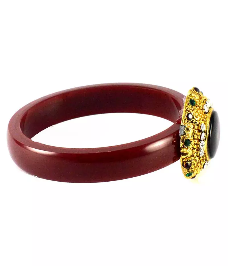 Extra Large Size Brass And Acrylic Bangle Color Maroon