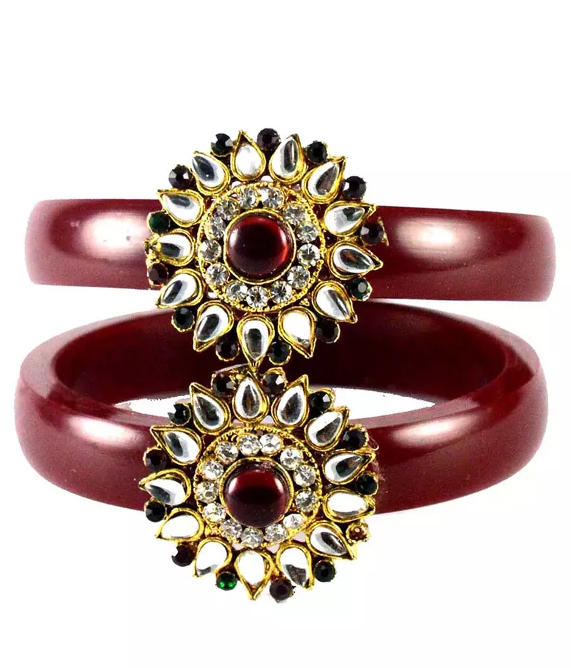 Extra Large Size Brass And Acrylic Bangle Color Maroon