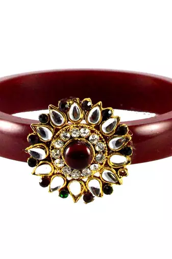 Extra Large Size Brass And Acrylic Bangle Color Maroon