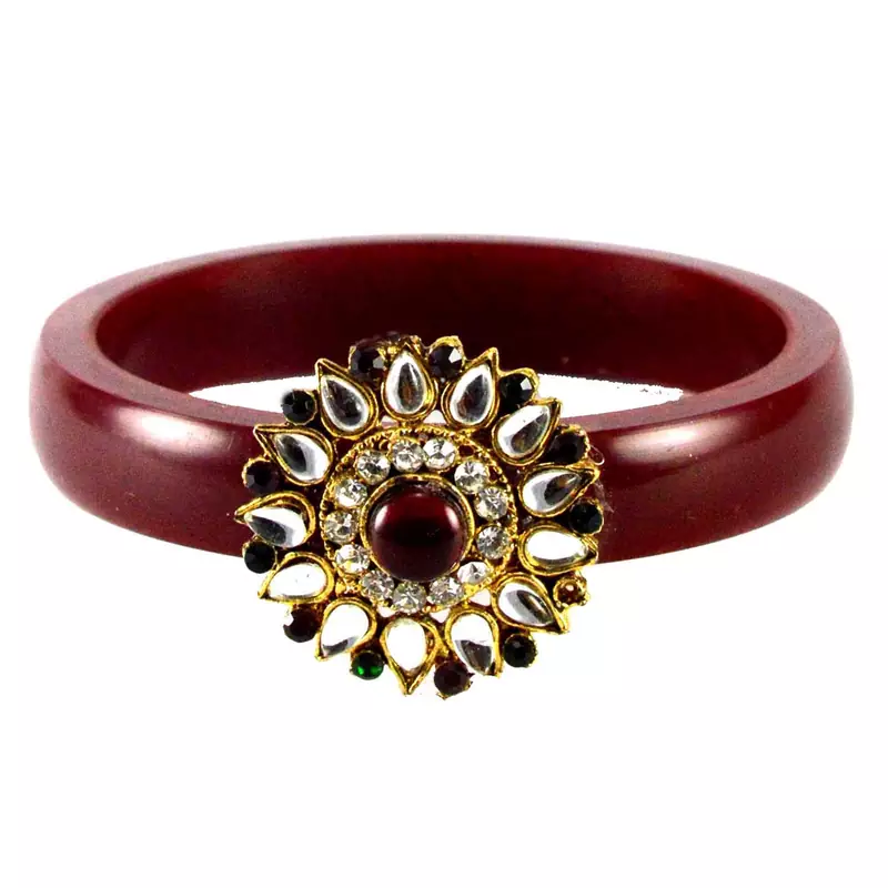Extra Large Size Brass And Acrylic Bangle Color Maroon