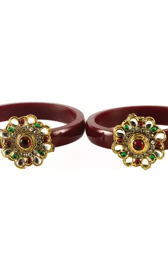 Extra Large Size Brass And Acrylic Bangle Color Maroon