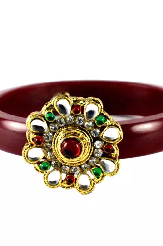 Extra Large Size Brass And Acrylic Bangle Color Maroon