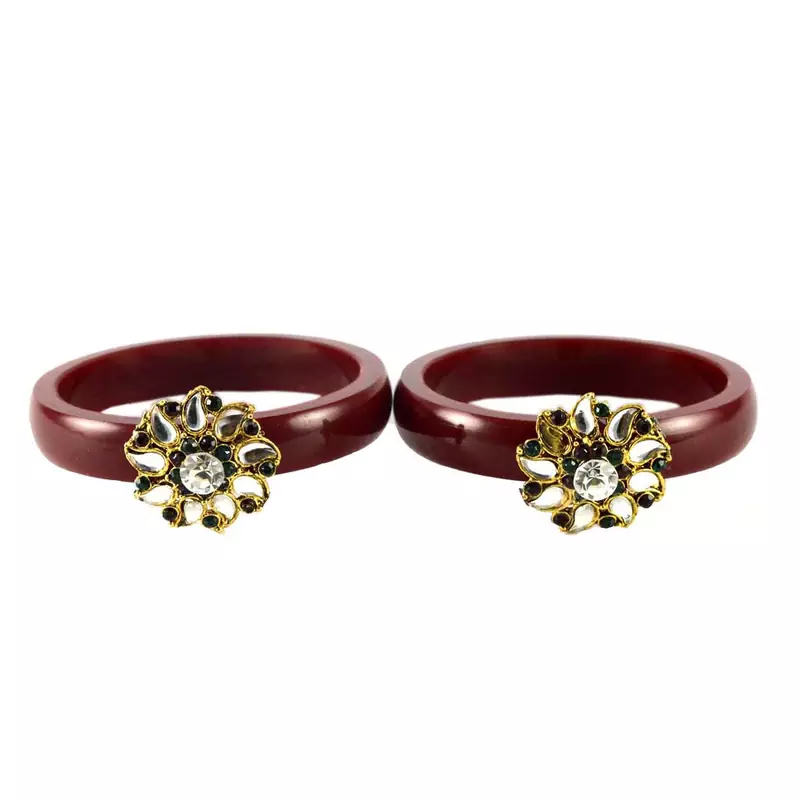 Extra Large Size Brass And Acrylic Bangle Color Maroon