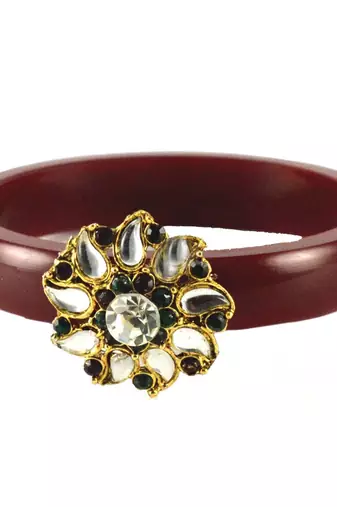 Extra Large Size Brass And Acrylic Bangle Color Maroon