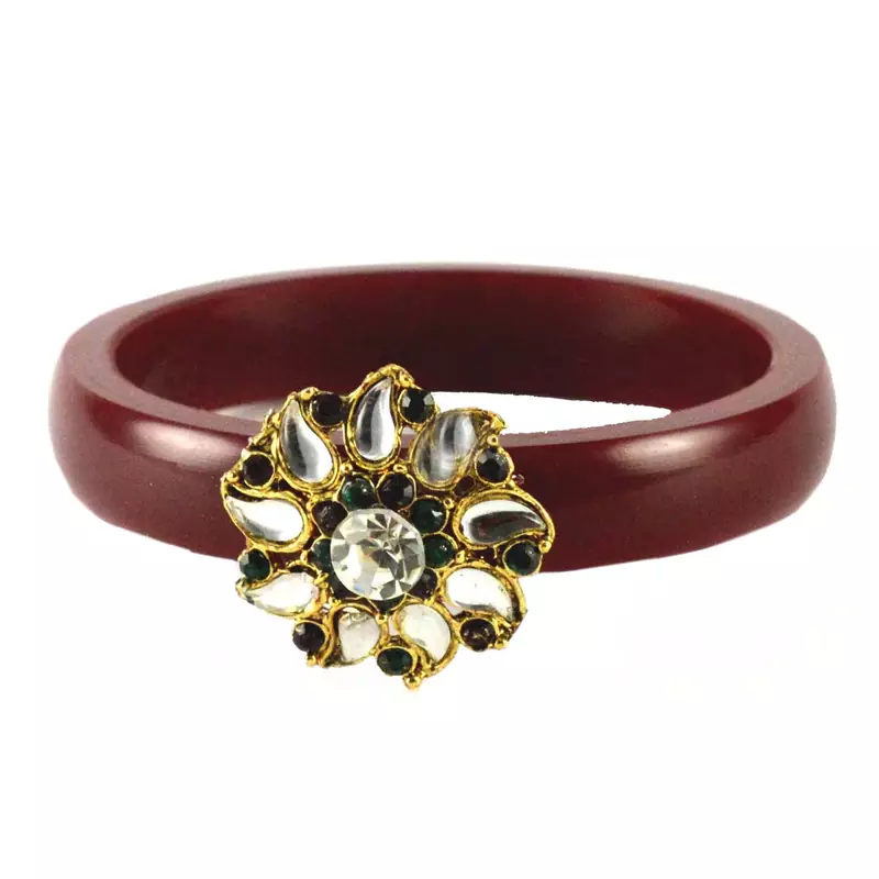 Extra Large Size Brass And Acrylic Bangle Color Maroon