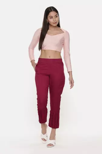 Silk Slub Wine Tappered Pants