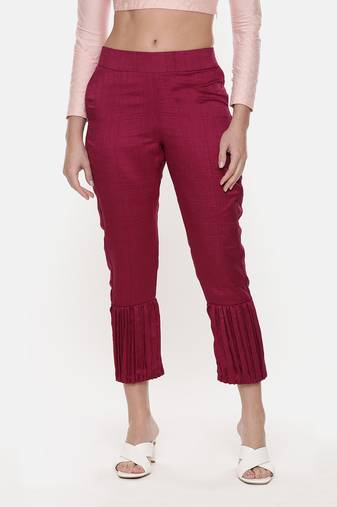 Silk Slub Wine Tappered Pants