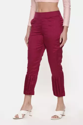Silk Slub Wine Tappered Pants