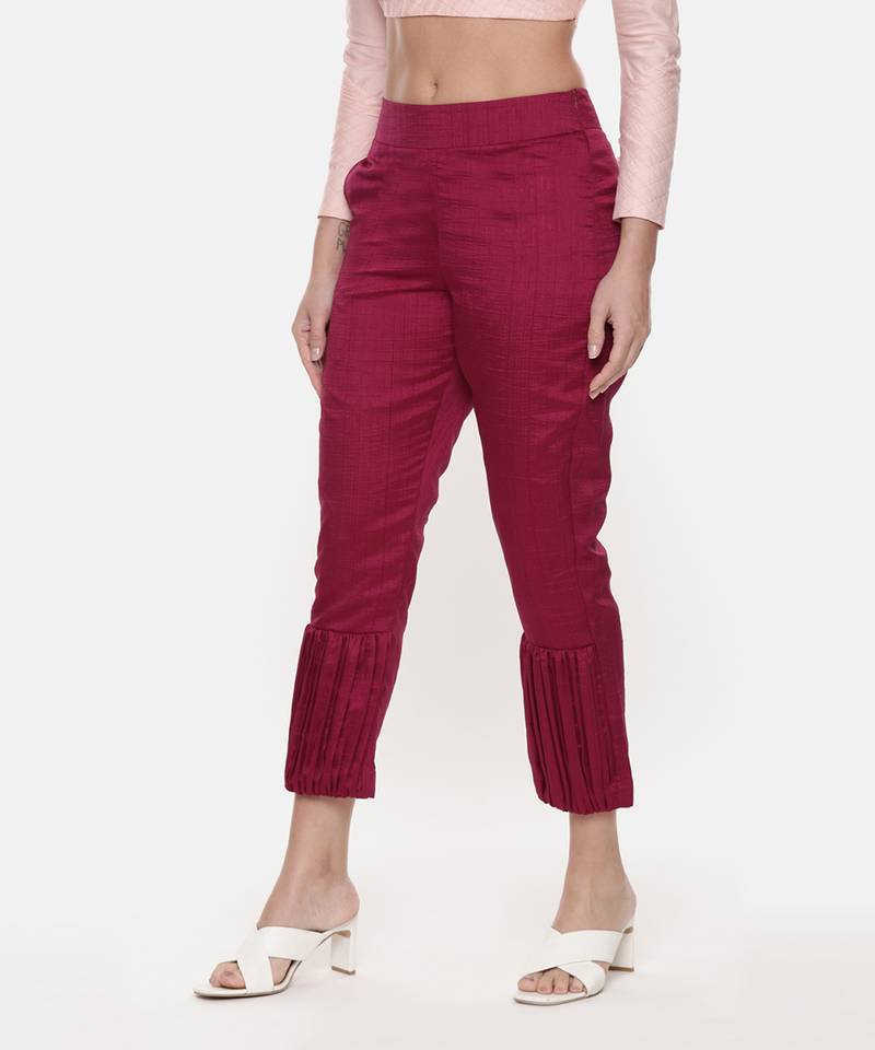 Silk Slub Wine Tappered Pants
