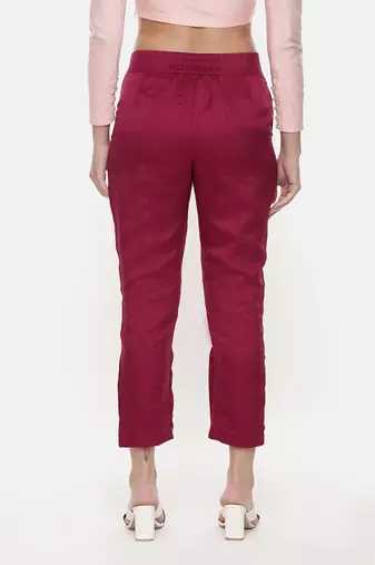 Silk Slub Wine Tappered Pants