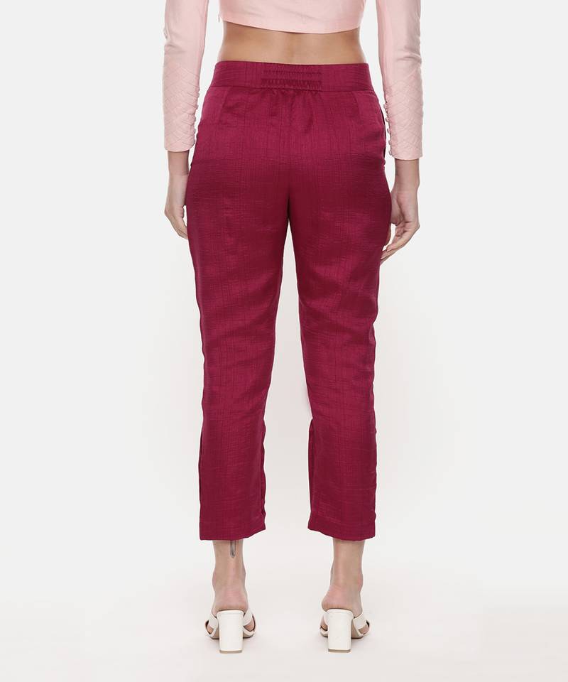 Silk Slub Wine Tappered Pants