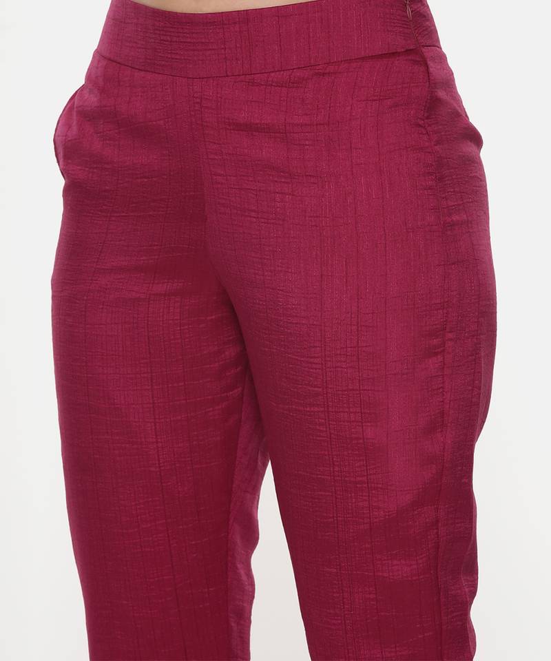 Silk Slub Wine Tappered Pants