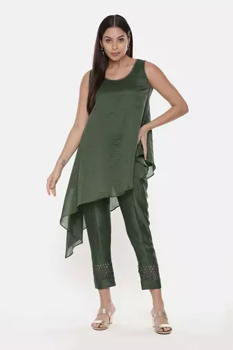 Chanderi Kota Green Tappered Pant