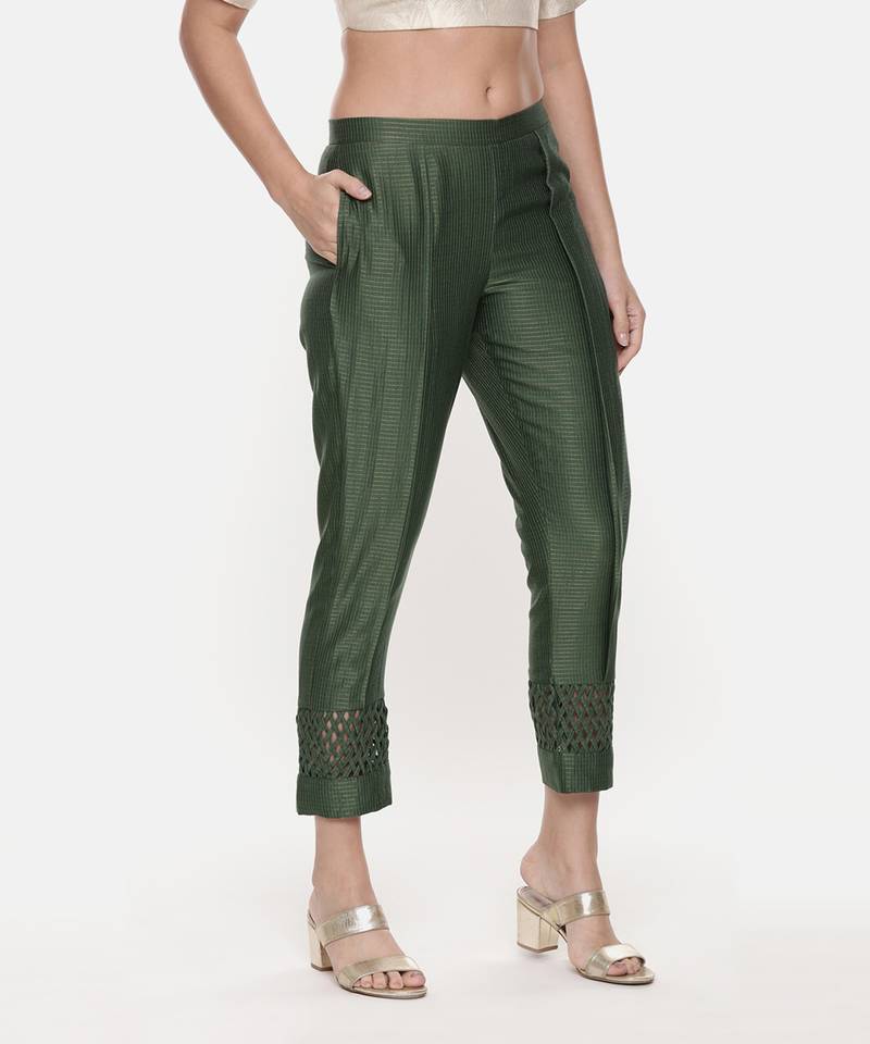 Chanderi Kota Green Tappered Pant