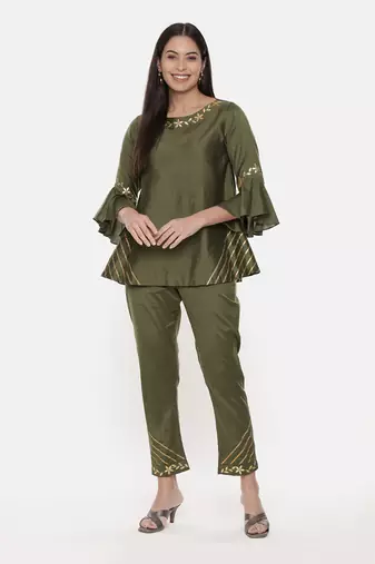 Green Tappered Silk Pants