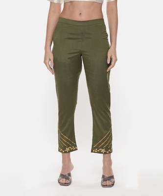 Green Tappered Silk Pants 1