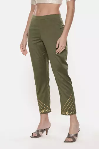 Green Tappered Silk Pants