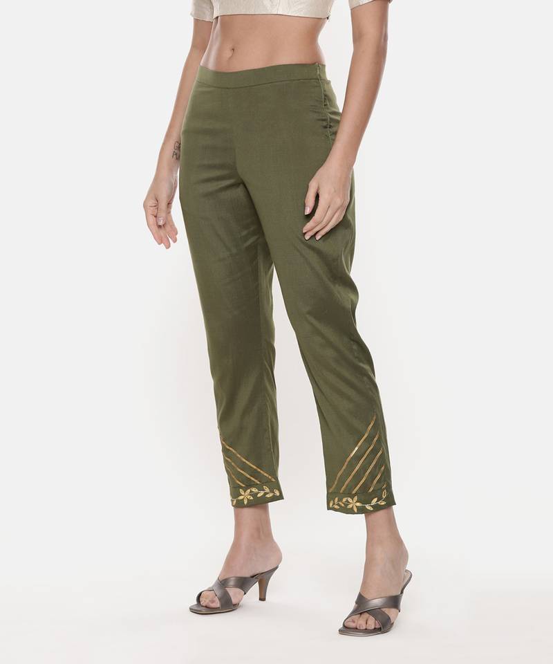 Green Tappered Silk Pants