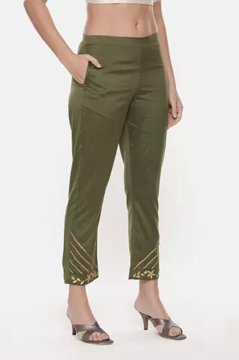 Green Tappered Silk Pants