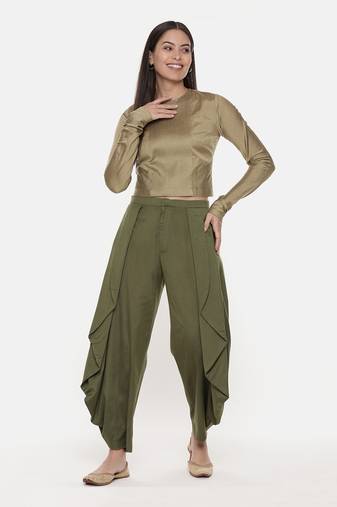 Mehendi Green Silk Dhoti Pants