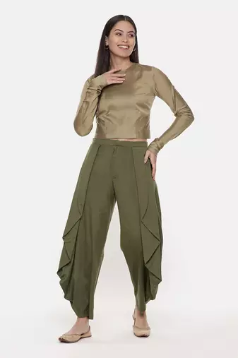 Mehendi Green Silk Dhoti Pants