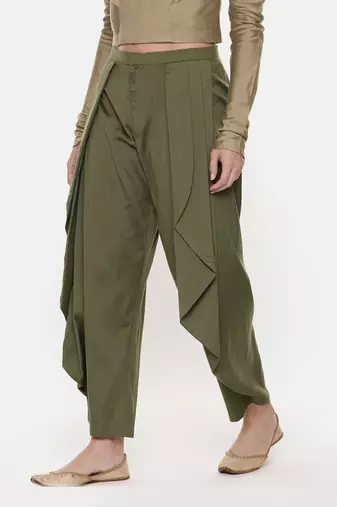 Mehendi Green Silk Dhoti Pants