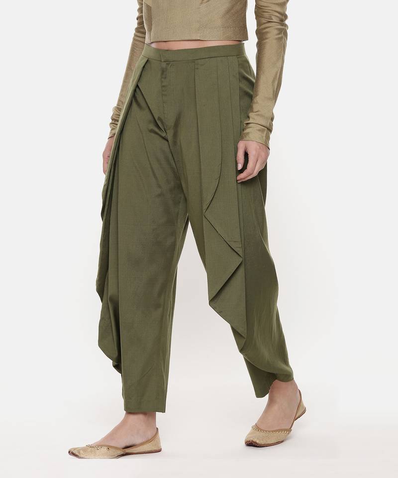 Mehendi Green Silk Dhoti Pants