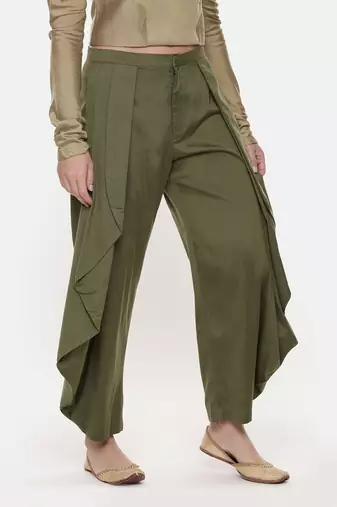 Mehendi Green Silk Dhoti Pants