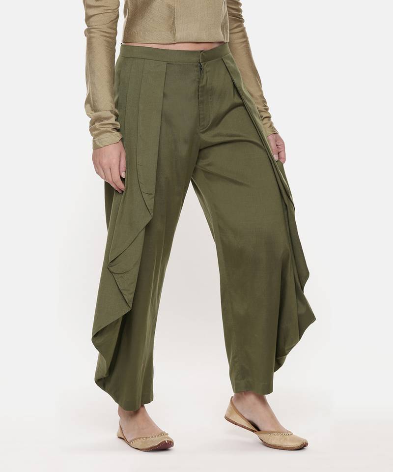 Mehendi Green Silk Dhoti Pants