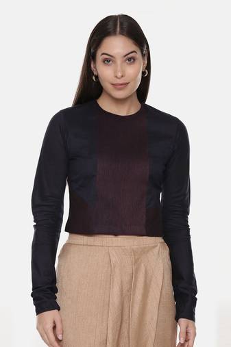 Silk Pintuck Blue Long Blouse