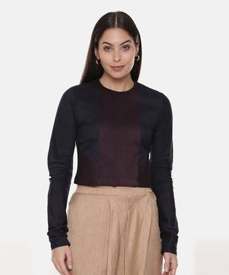 Silk Pintuck Blue Long Blouse 1