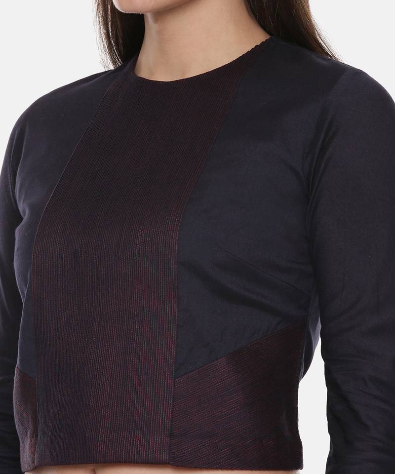 Silk Pintuck Blue Long Blouse