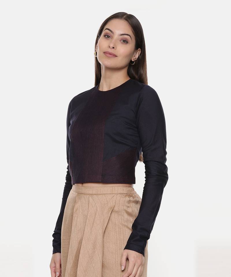 Silk Pintuck Blue Long Blouse