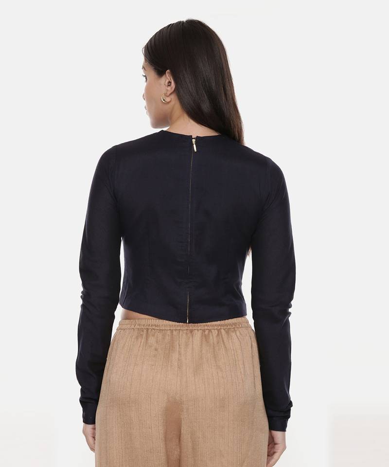 Silk Pintuck Blue Long Blouse