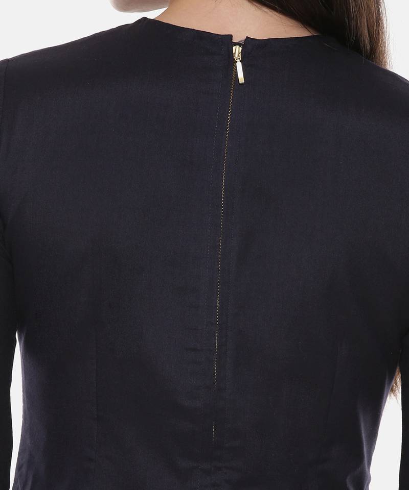 Silk Pintuck Blue Long Blouse