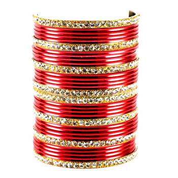 Extra Large Size Brass And Metal Bangle Color Red 2
