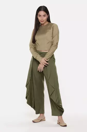 Silk Pintuck Gold Long Blouse