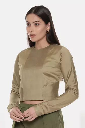Silk Pintuck Gold Long Blouse