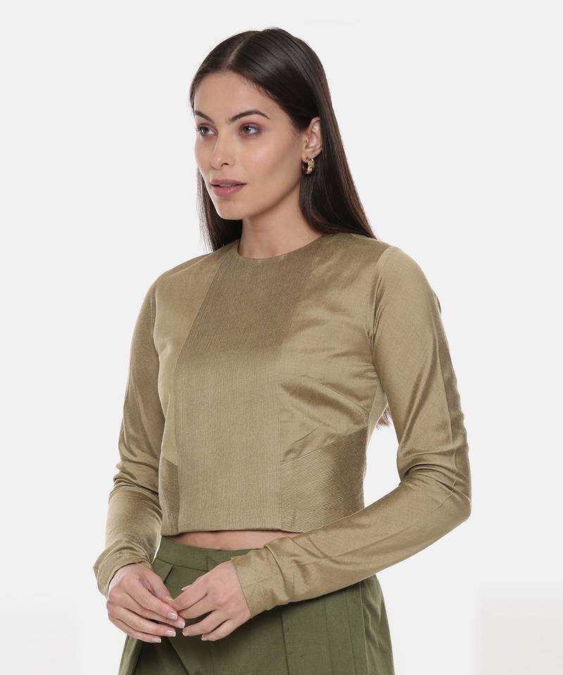 Silk Pintuck Gold Long Blouse