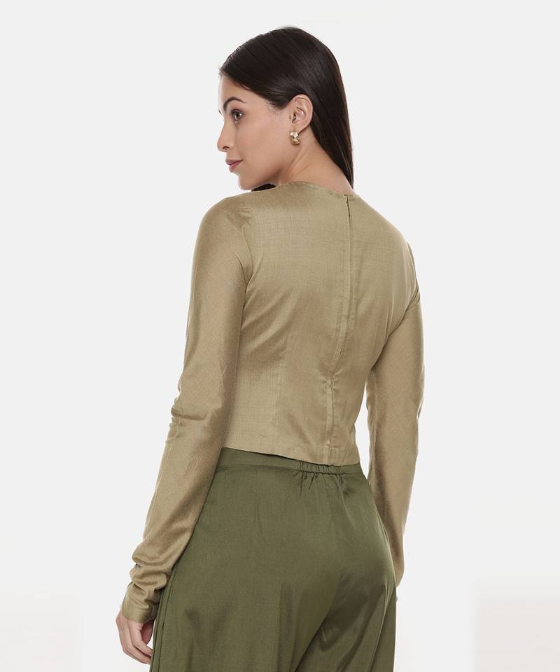 Silk Pintuck Gold Long Blouse